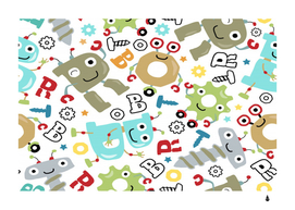 seamless pattern vector with funny robots cartoon