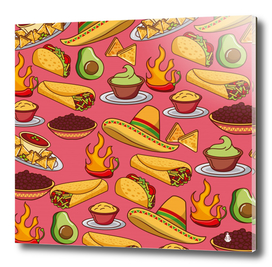 seamless pattern mexican food hat traditional