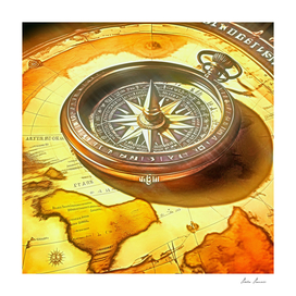 Compass on pirate map.