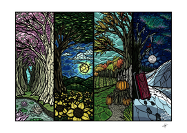 four assorted illustrations collage winter autumn