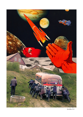 Soviet space race, 1960s collage — vintage retro collage art