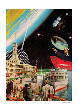 Soviet space & ship, 1970s — space vintage retro collage art