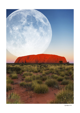 Synthwave Moon & mountain. Australia — retro collage art