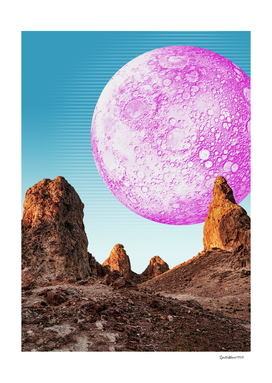 Synthwave Moon & mountain. Grand Canyon — retro collage art