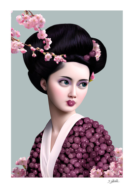 Surreal Geisha with purple cherry kimono