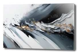 Black and White and Gold Abstract Flow I