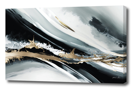 Black and White and Gold Abstract Flow II