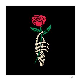 Romantic Rose Skeleton Hand Holding Flower