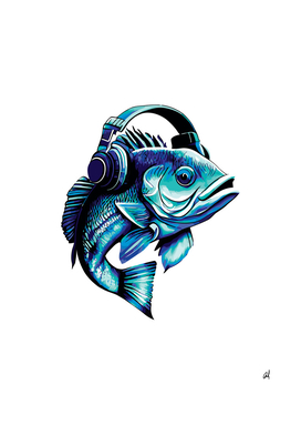 fish with headphones