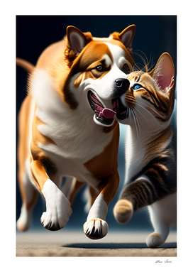 Cute Dog and Cat Playing