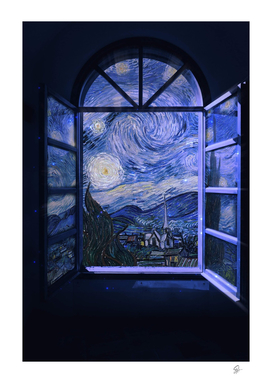 The starry night van gogh room window