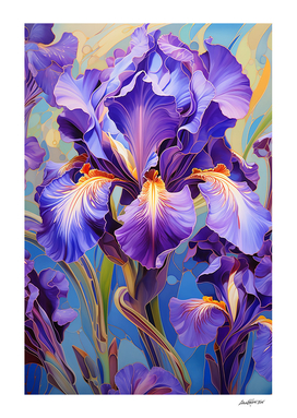 Purple Iris in Art Nouveau
