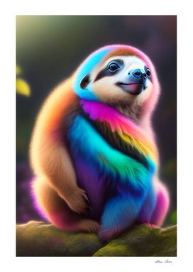 Cute sloth with rainbow colors in a fantasy world
