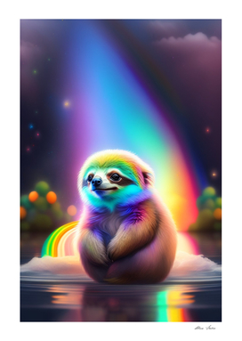 Baby sloth with rainbow colors in a colorful world