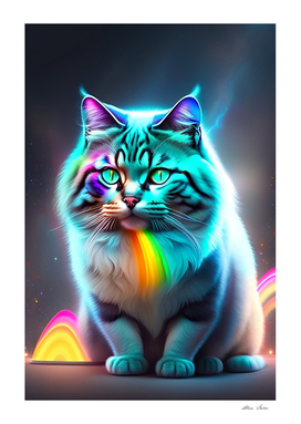 Funny cat with rainbow colors neon lights cat poster 3D art