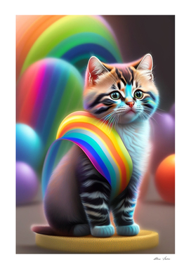Baby cat with rainbow colors, colorful cat cute poster
