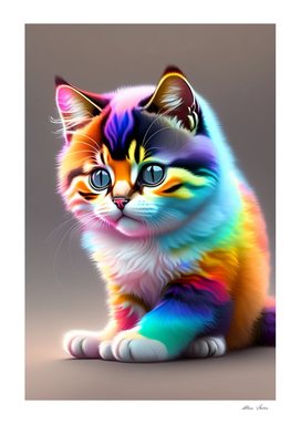 Cute little baby cat with rainbow colors colorful cat poster