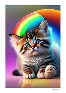 Cute baby little cat with rainbow colors, colorful 3D cat