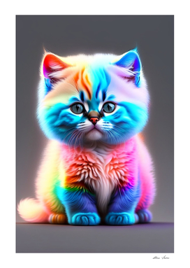 Cute baby cat with rainbow colors art 3D style