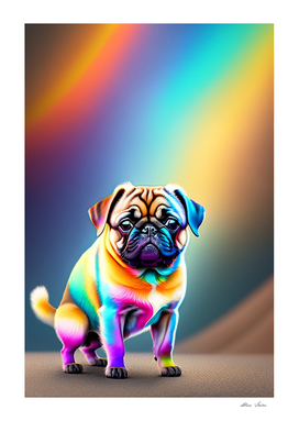 Funny pug with rainbow colors 3D art colorful cute dog