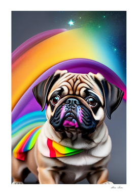 Cute baby pug dog with rainbow colors art 3D fantasy art