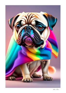 Funny pug dog with rainbow colors art 3D style colorful dog