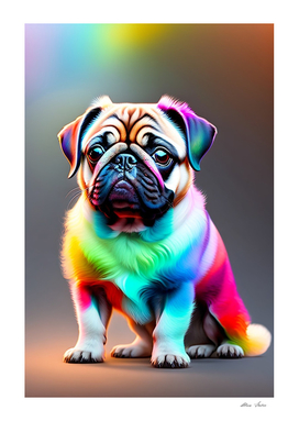 Pug dog with rainbow colors art 3D style cute dog colorful