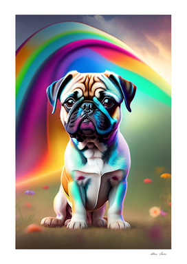 Beautiful colorful pug dog with neon lights rainbow colors