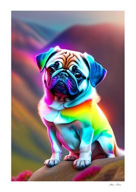 Cute baby pug dog with rainbow colors art 3D style