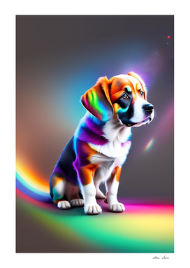 Cute dog with rainbow colors 3D art poster colorful style