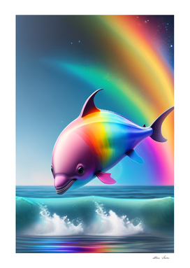Cute baby dolphin with rainbow colors neon lights colorful