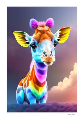 Cute baby giraffe colorful art with rainbow colors