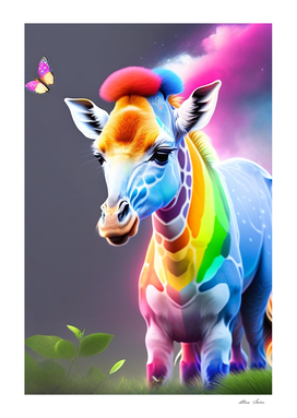 Cute baby giraffe with rainbow colors neon lights colorful