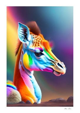 Cute giraffe rainbow colors 3D art colorful fantasy style