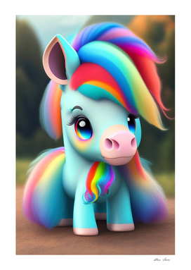 Cute baby pony with rainbow colors fantasy art colorful