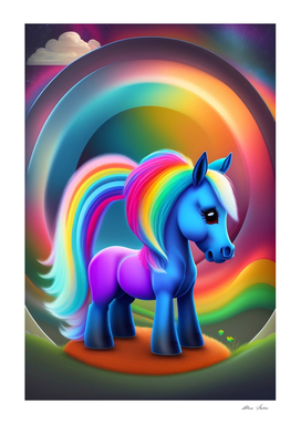 Cute baby pony with rainbow colors neon lights pony poster