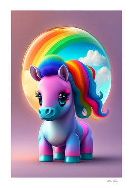 Colorful pony with rainbow colors pony poster baby room art