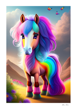 Cute little baby pony rainbow colors fantasy art colorful