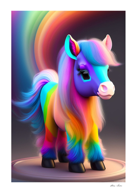Cute little baby pony with rainbow colors 3D art colorful