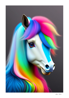 White horse with rainbow colors cute colorful art
