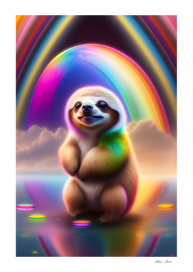 Cute little baby sloth rainbow colors neon lights colorful