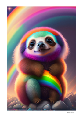cute baby sloth with rainbow colors in a fantasy w.jp