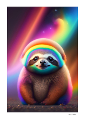 Funny sloth with rainbow colors neon lights colorful art