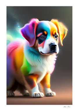 Little baby colorful dog with rainbow colors