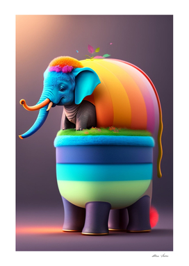 Cute baby elephant with rainbow colors 3D art fantasy style