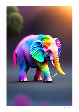 Cute baby elephant with rainbow colors neon lights elephant