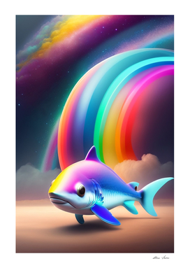 Cute little baby shark with rainbow colors fantasy art