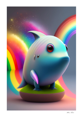 Cute baby shark with rainbow colors in a fantasy world 3D
