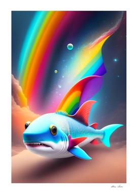 cute little baby shark with rainbow colors in a fa.jp
