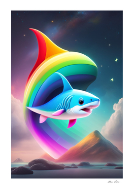Cute baby shark rainbow colors fantasy world colorful art
